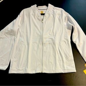 This women's fleece jacket zips up over your scrubs, and has plenty of pockets.